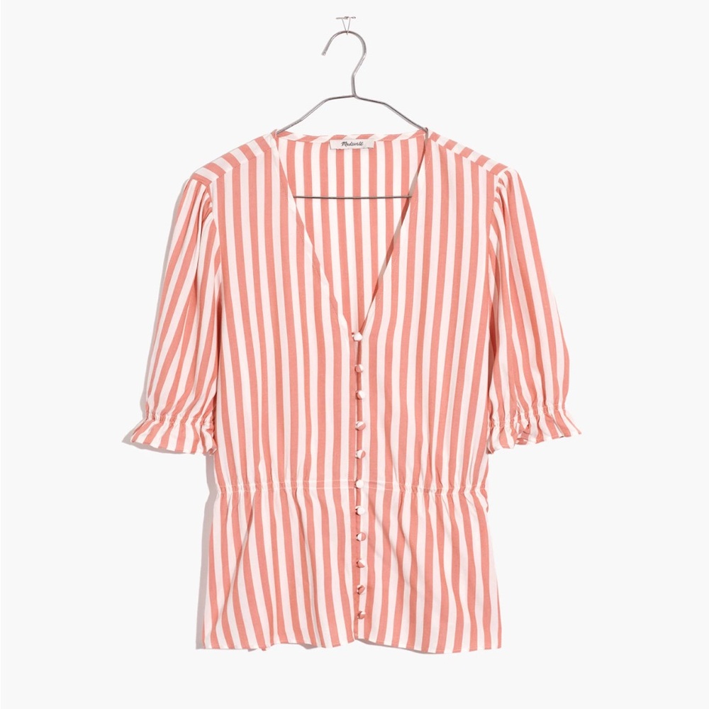 V-Neck Peplum Popover Topโ in Stripe